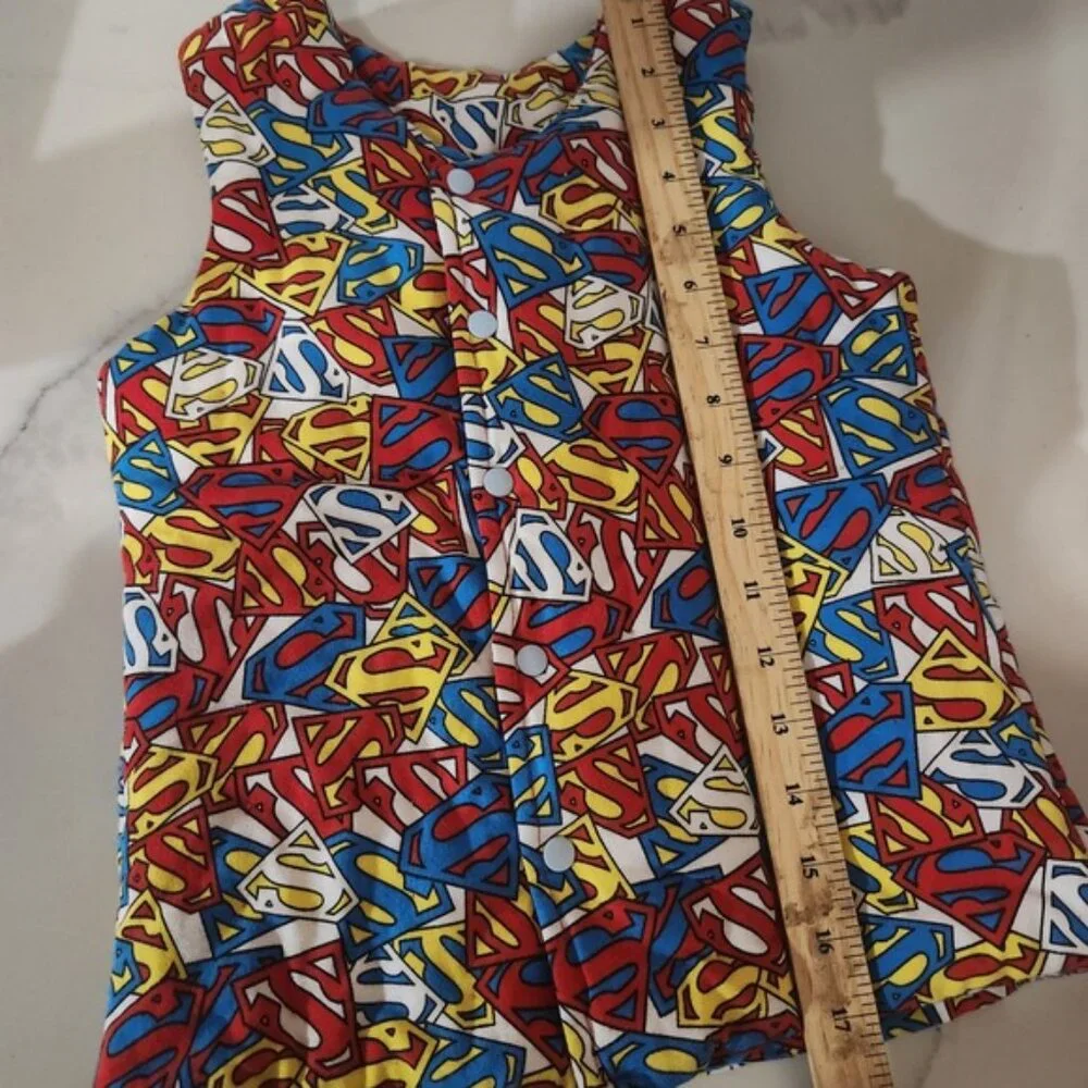Kids Superman 3-6 year‎ All Over Print Vest Top Button Front Blue Red Yellow